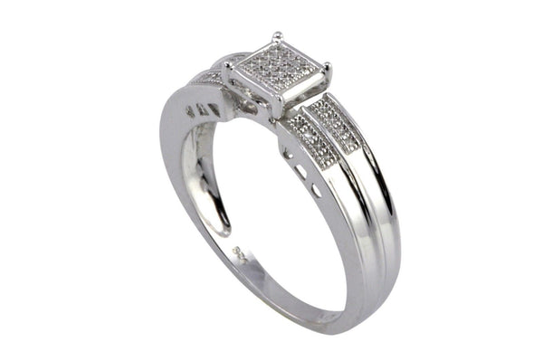 Diamond Ring .10ct .925 Sterling Silver Square Face Size 7.5 - Jewelryland.com