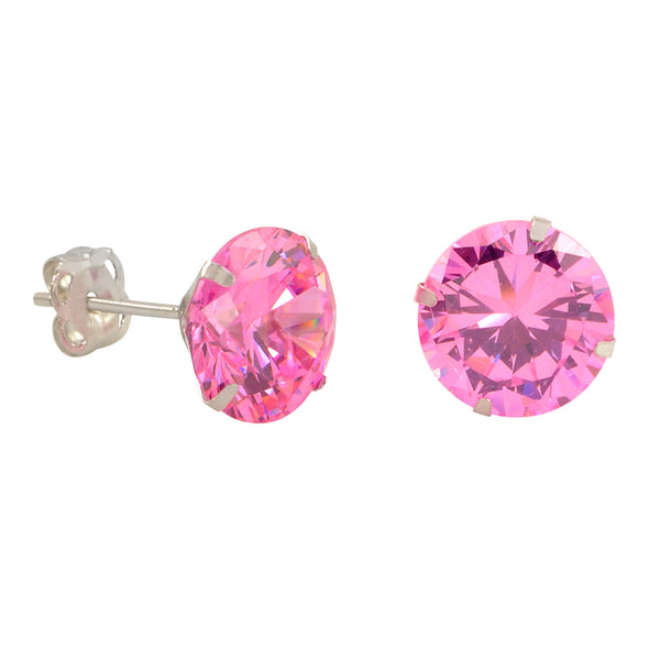 10k White Gold Pink Cubic Zirconia Stud Earrings Round CZ Prong Setting - Jewelryland.com
