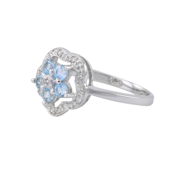 Sterling Silver .05ct Genuine Diamond Ring Flower with Blue Topaz - Jewelryland.com