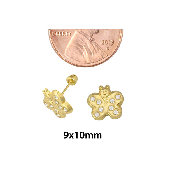CZ Butterfly Earrings 10k Yellow Gold with Screwbacks 9x10 - Jewelryland.com