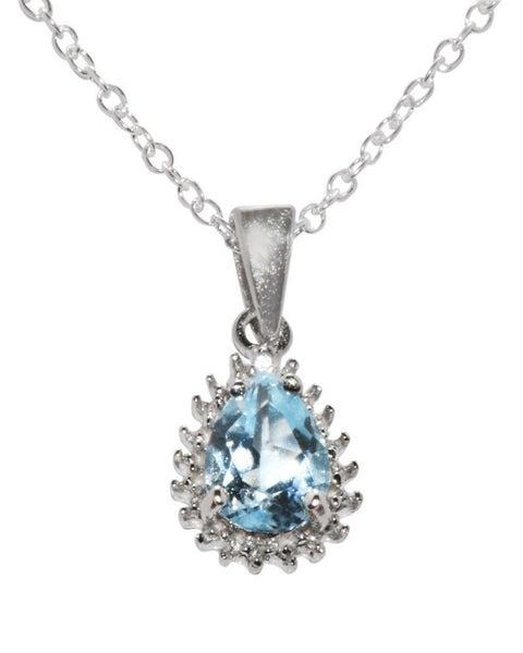 Sterling Silver Blue Topaz and Real Diamond Necklace .01ct 18 Inch Chain - Jewelryland.com