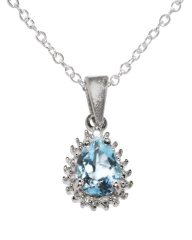 Sterling Silver Blue Topaz and Real Diamond Necklace .01ct 18 Inch Chain - Jewelryland.com