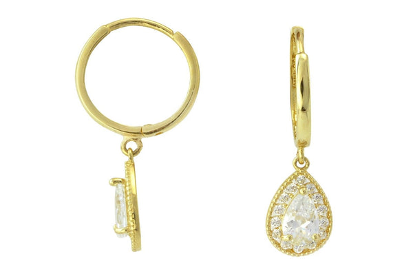 14k Yellow Gold Huggie Earrings Snap Closure Teardrop Dangle Cubic Zirconia - Jewelryland.com
