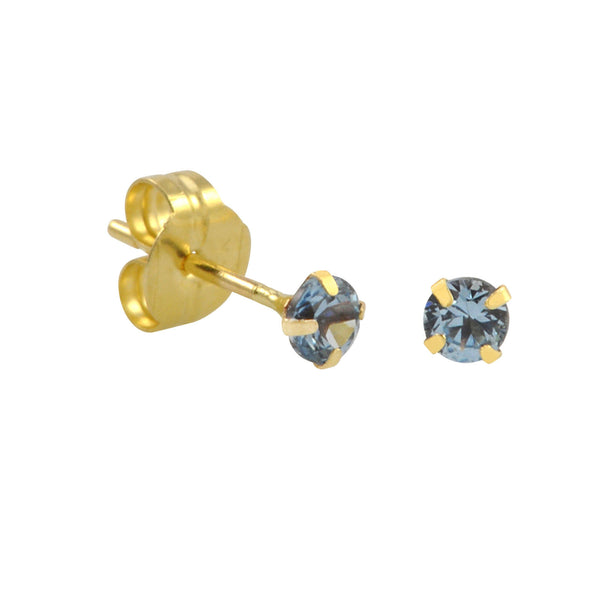 10k Yellow Gold Blue Aqua CZ Stud Earrings Cubic Zirconia Round Prong Set - Jewelryland.com