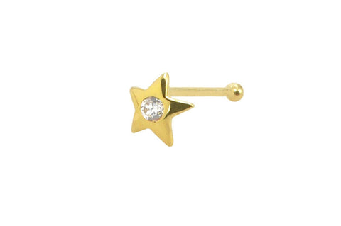 Nose Stud 22G 4mm CZ Star 14k Yellow Gold Nose Bone Pin - Jewelryland.com