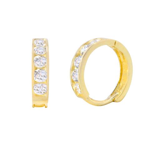 14k Yellow Gold Small Huggie Hoop Earrings Clear CZ Cubic Zirconia 9mm x 2mm - Jewelryland.com