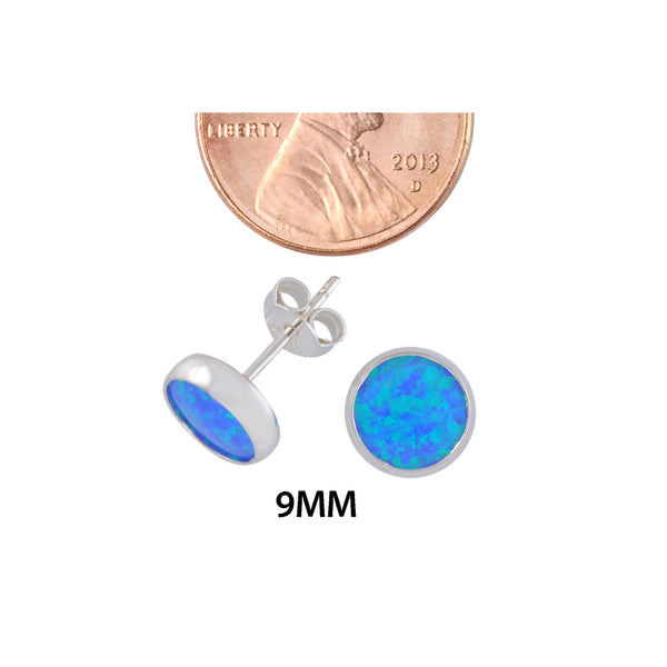 Sterling Silver Blue Green Opal Earring Studs 9mm Round - Jewelryland.com