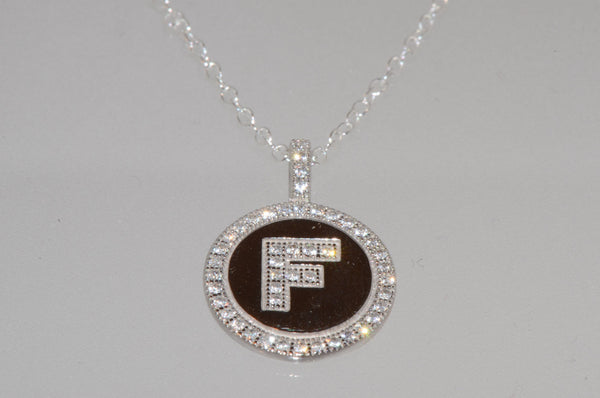 Sterling Silver Letter F Initial Pendant & Necklace CZ Cubic Zirconia micropave - Jewelryland.com