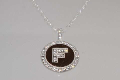 Sterling Silver Letter F Initial Pendant & Necklace CZ Cubic Zirconia micropave - Jewelryland.com