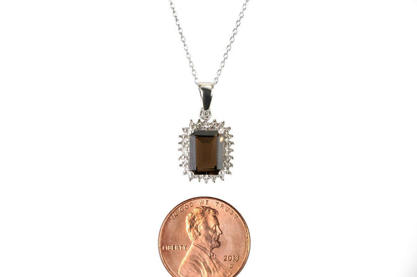 Sterling Silver 1.41ct Smoky Quartz and Diamond Necklace - Rectangle Gemstone - Jewelryland.com