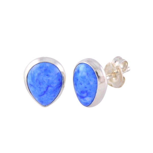 Blue Lapis Earrings Gemstone Studs 925 Sterling Silver Pear Shaped 9mm x 7mm - Jewelryland.com
