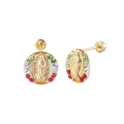 Virgin of Guadalupe Multicolor CZ Stud Earrings 10k Yellow Gold Screwbacks - Jewelryland.com