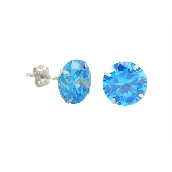 10k White Gold Blue Topaz CZ Stud Earrings Cubic Zirconia Round Prong Set - Jewelryland.com