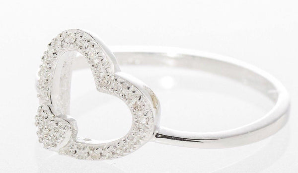 Sterling Silver Genuine Diamond Ring Heart .12ct, Size 7 - Jewelryland.com
