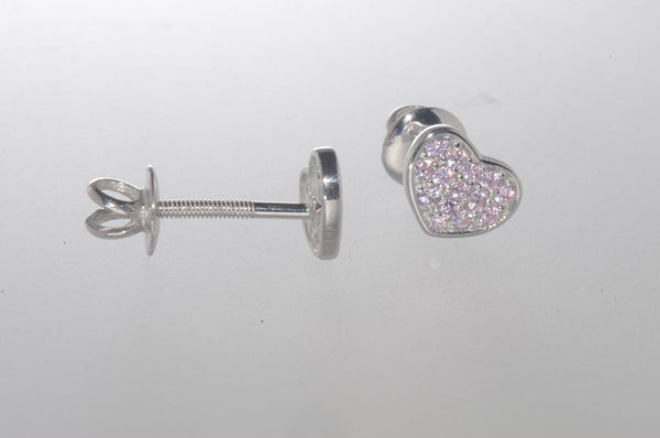 Sterling Silver Heart Stud Earrings Pink 6mm Cubic Zirconia Stones Screwbacks - Jewelryland.com