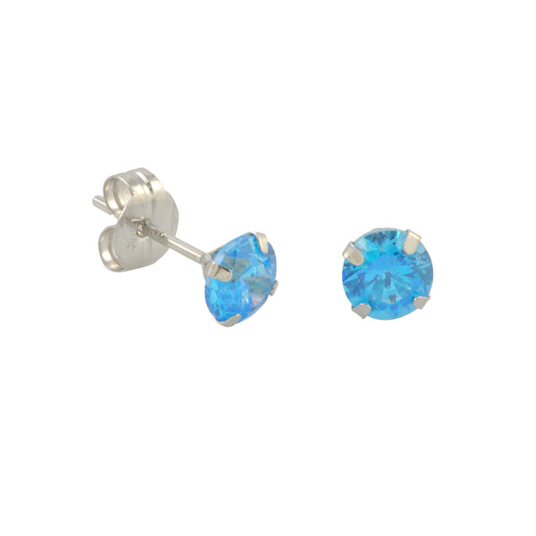 10k White Gold Blue Topaz CZ Stud Earrings Cubic Zirconia Round Prong Set - Jewelryland.com