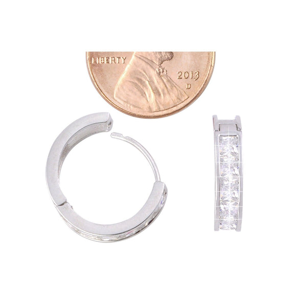 CZ Huggie Earrings Hinged Hoops .925 Silver 17mm x 4mm - Jewelryland.com
