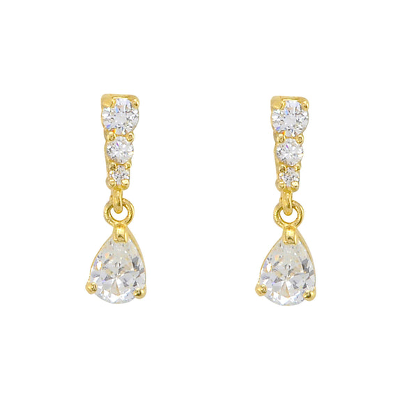 10k Yellow Gold Dangle Earrings Teardrop Cubic Zirconia CZ 12mm x 3mm - Jewelryland.com