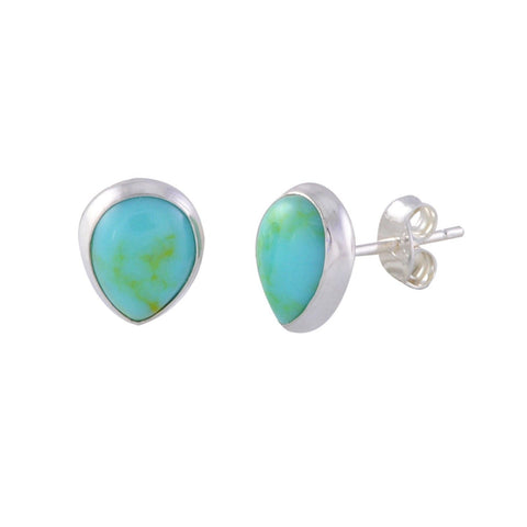 Turquoise Earrings 925 Sterling Silver Studs 7x9mm Pear Shape Gemstone Jewelry - Jewelryland.com