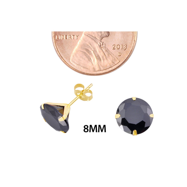 14k Yellow Gold Black Cubic Zirconia Stud Earrings Round CZ - Jewelryland.com