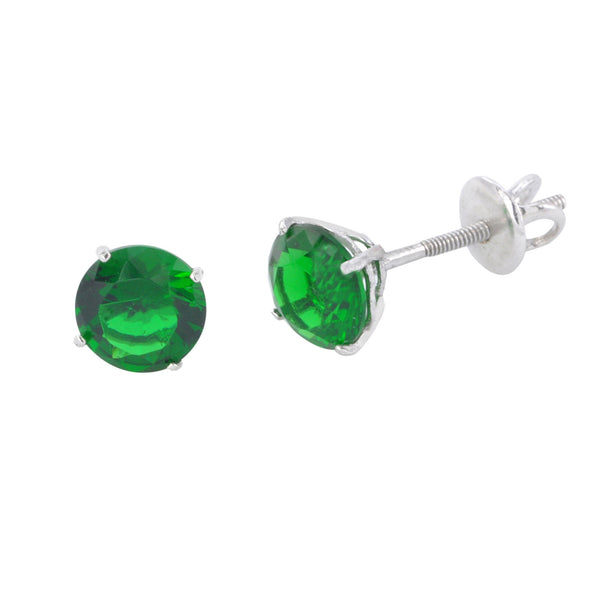 Sterling Silver Stud Earrings Round Green CZ Screwbacks - Jewelryland.com