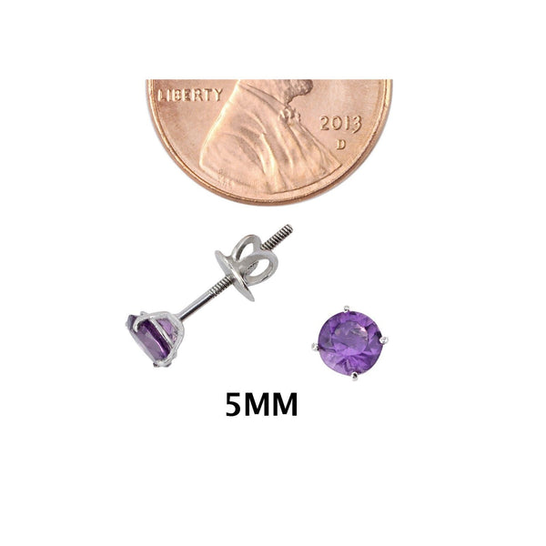 Sterling Silver Stud Earrings Amethyst CZ Cubic Zirconia Screwbacks - Jewelryland.com