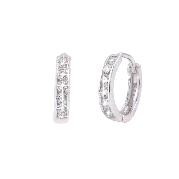 Sterling Silver Huggie Earrings Small Hinged Hoops CZ Cubic Zirconia 11mm x 3mm - Jewelryland.com