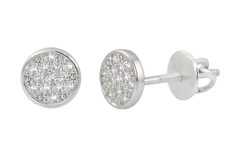 Screwback Earrings Clear Pave Cubic Zirconia Studs Sterling Silver CZ 6mm Circle - Jewelryland.com