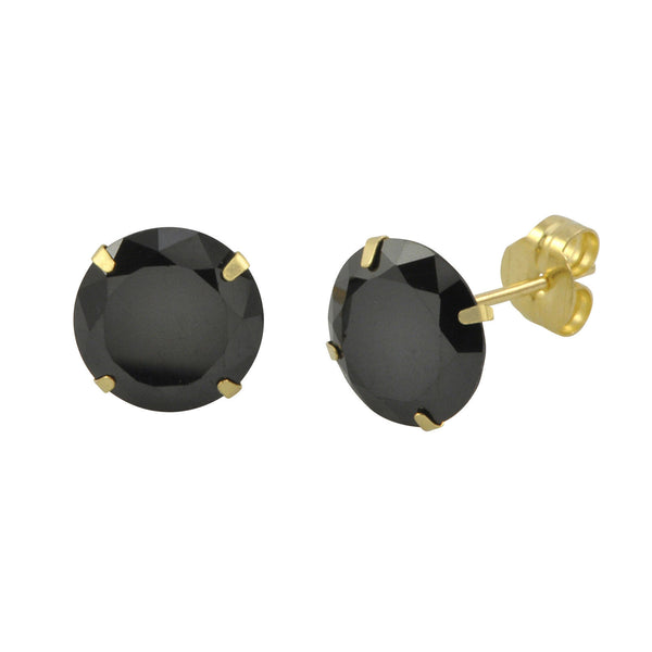 14k Yellow Gold Black Cubic Zirconia Stud Earrings Round CZ - Jewelryland.com