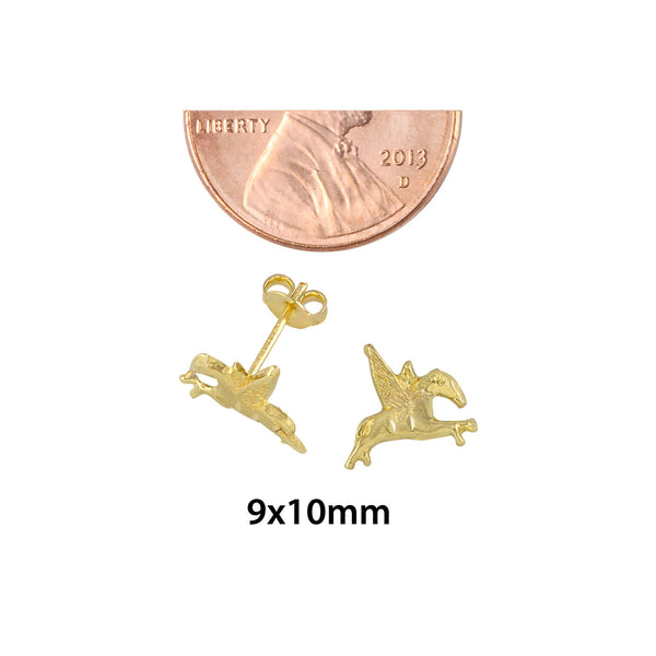 10k Yellow Gold Pegasus Flying Horse Stud Earrings with Pushbacks 9x10 - Jewelryland.com