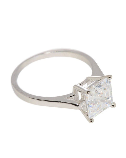 Ladies Engagement Ring CZ 8mm Square Princess Cut .925 Sterling Silver clear - Jewelryland.com