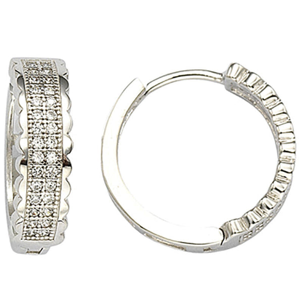 Sterling Silver Micropave CZ Huggie Hoop Earrings 17mm x 5mm - Jewelryland.com