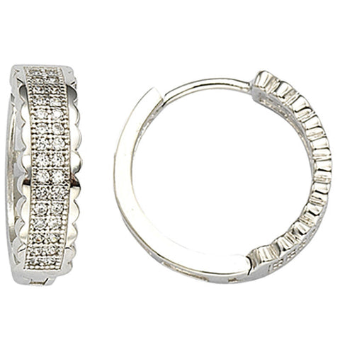 Sterling Silver Micropave CZ Huggie Hoop Earrings 17mm x 5mm - Jewelryland.com