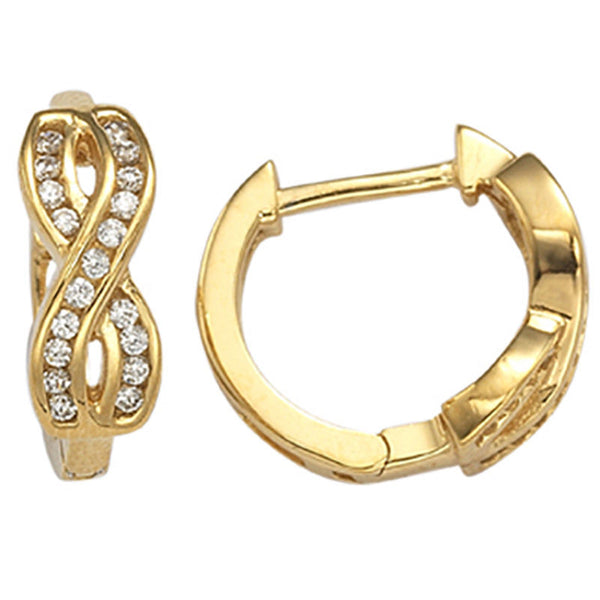 Sterling Silver Infinity CZ Huggie Hoop Earrings Yellow Gold Plated - Jewelryland.com