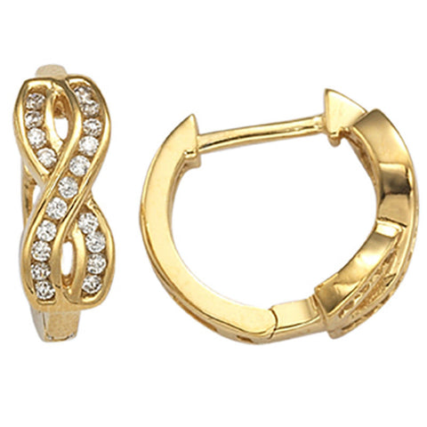Sterling Silver Infinity CZ Huggie Hoop Earrings Yellow Gold Plated - Jewelryland.com