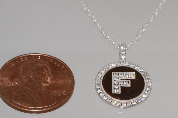Sterling Silver Letter F Initial Pendant & Necklace CZ Cubic Zirconia micropave - Jewelryland.com