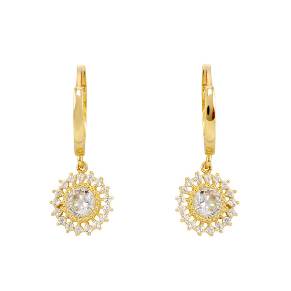 10k Yellow Gold Huggie Hoop Earrings with CZ Cubic Zirconia Disc Dangle - Jewelryland.com