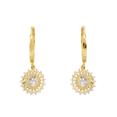 10k Yellow Gold Huggie Hoop Earrings with CZ Cubic Zirconia Disc Dangle - Jewelryland.com