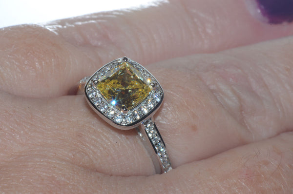 Sterling Silver 2ct Canary Yellow Princess Cut Designer Cubic Zirconia Ring - Jewelryland.com