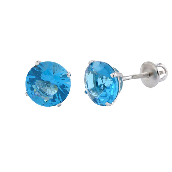 925 Sterling Silver Solitaire CZ Screw Back Stud Earrings Round Blue Topaz - Jewelryland.com