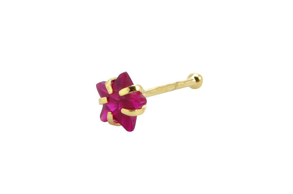 Nose Stud 22G 4mm Fancy Red CZ Star Prong Set 14k Yellow Gold Nose Bone - Jewelryland.com