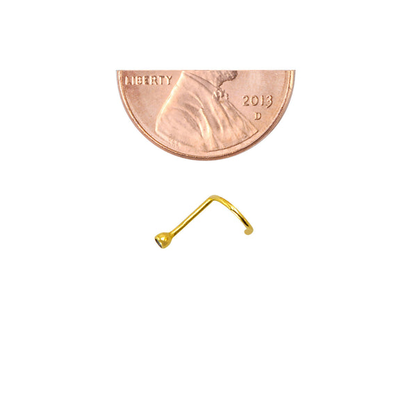 22G Nose Stud 14k Yellow Gold 2 mm Blue CZ Nose Screw Bezel Setting - Jewelryland.com