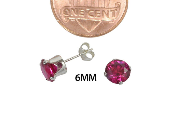 Red Earrings Ruby CZ July Birthstone Studs Round Prong Cubic Zirconia 925 Silver - Jewelryland.com