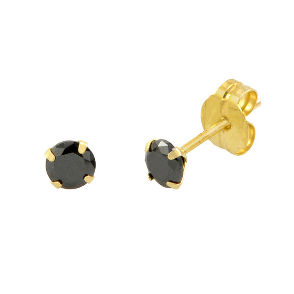 14k Yellow Gold Black Cubic Zirconia Stud Earrings Round CZ - Jewelryland.com