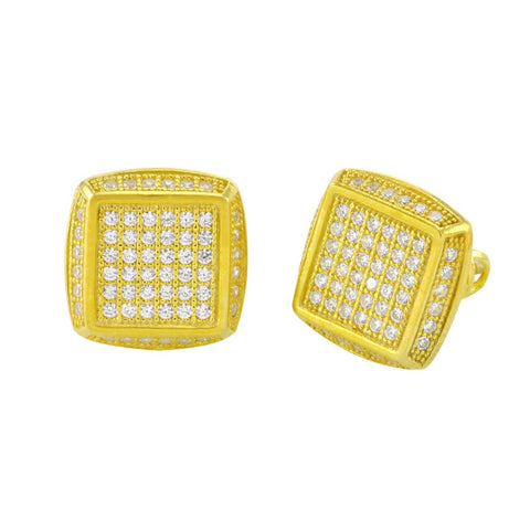 Sterling Silver Yellow Gold Plated Mens CZ Stud Screwback Earrings 12mm