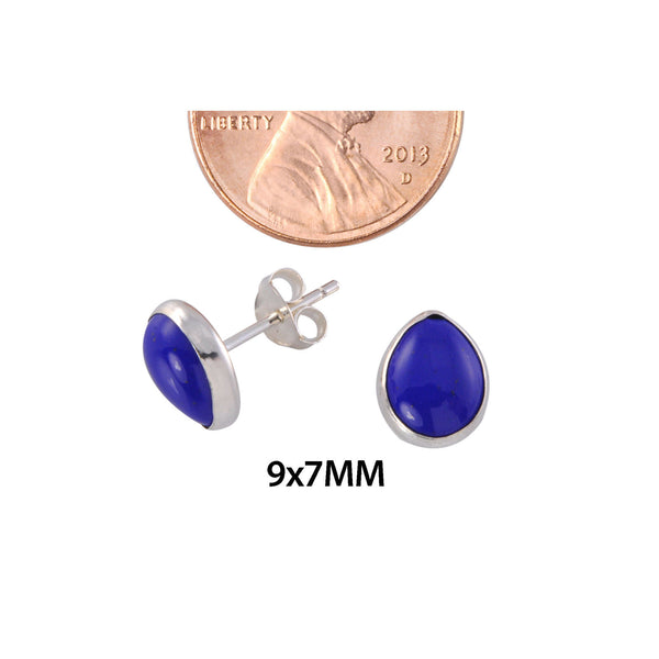 Blue Lapis Gemstone Stud Earrings Sterling Silver Pear Shaped 7mm x 9mm - Jewelryland.com