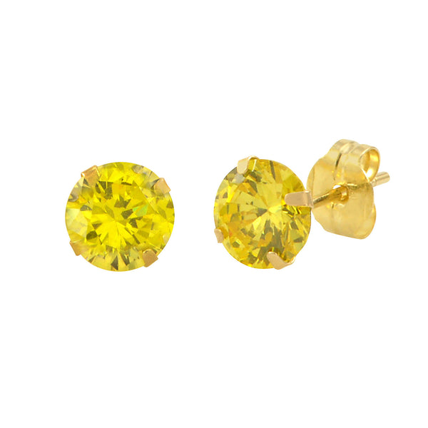 14k Yellow Gold Citrine Yellow Cubic Zirconia Stud Earrings Round Birthstone CZ - Jewelryland.com