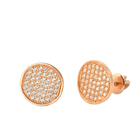 Sterling Silver Screw Back Earrings Rose Gold Plated Pave CZ Studs 10mm Circle - Jewelryland.com