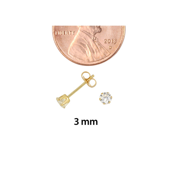 14k Yellow Gold 6 Prong Round Cubic Zirconia CZ Stud Earrings - Jewelryland.com