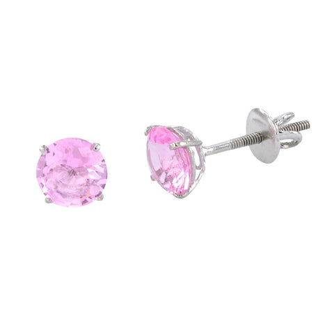 Sterling Silver Pink Cubic Zirconia Screwback Stud Earrings CZ - Jewelryland.com